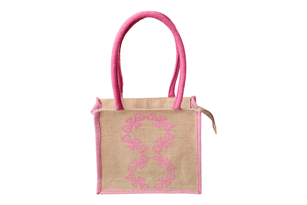Pink Jute Tote Bag with Floral Print view 2
