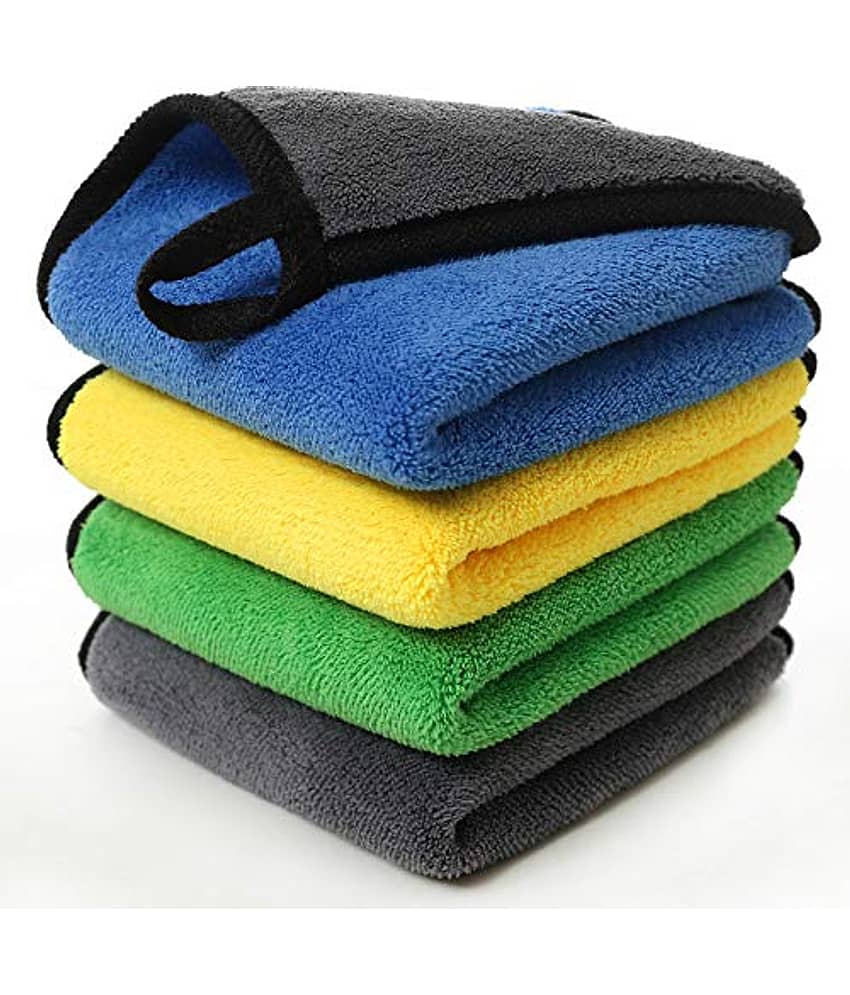 INGENS Microfiber Cloth for Car Cleaning and Detailing, Dual Sided, Extra Thick Plush Microfiber Towel Lint-Free(Pack of 4), Multicolor 650 GSM, 40cm x 40cm …