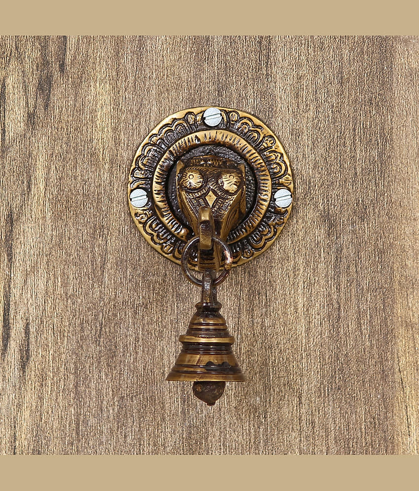 eCraftIndia Bronze Toned Lord Ganesha Antique Brass Wall Hanging with Bell view 2