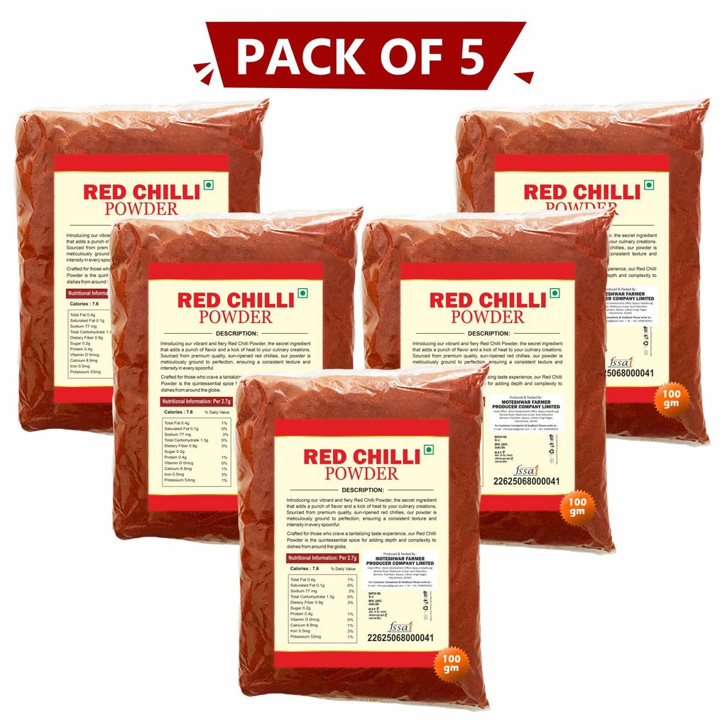 Red Chilli Powder 100 gm Pack of 5 by Moteshwar Farmer Producer - Pure & Natural Red Chilli for Daily Use. view 2