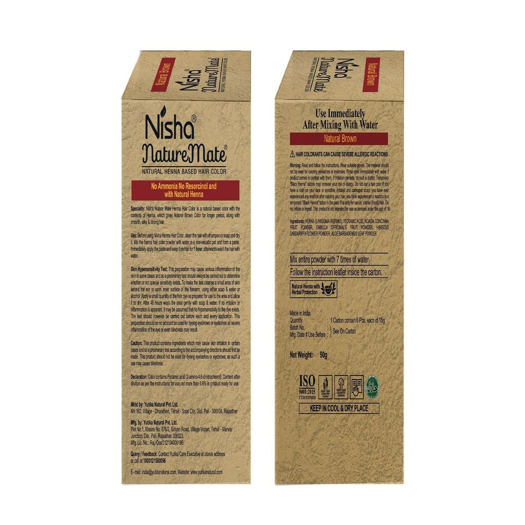 Nisha Nature Mate Henna Based Hair Color Natural Brown 90g Pack of 2 No Ammonia, No PPD, No Peroxide, 100% Grey Coverage view 2