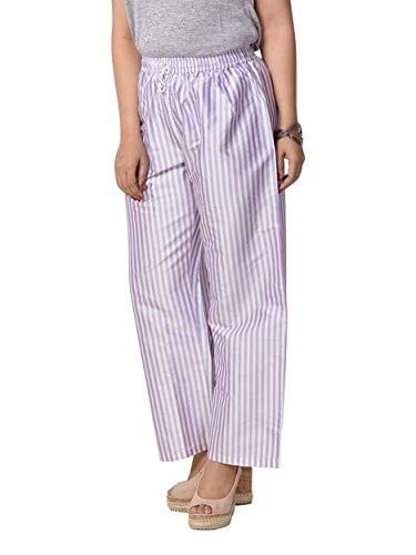 Women's Light Blue Striped Cotton Palazzo Pants view 2