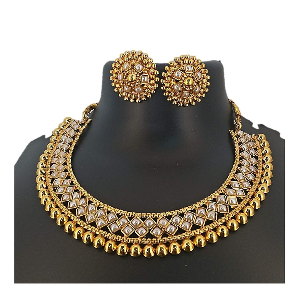 Pujvi Fashions White Metalic Choker Necklace set view 2