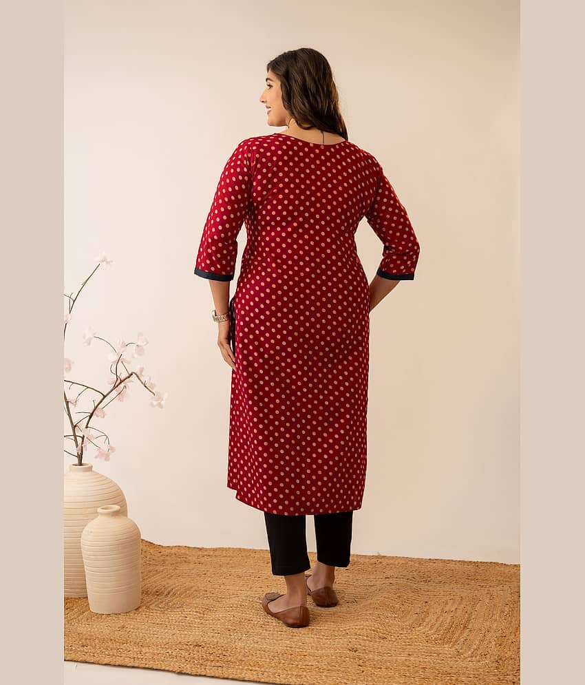 AMTHI Women 100% Cotton Printed Straight Kurti ( Red ) view 2
