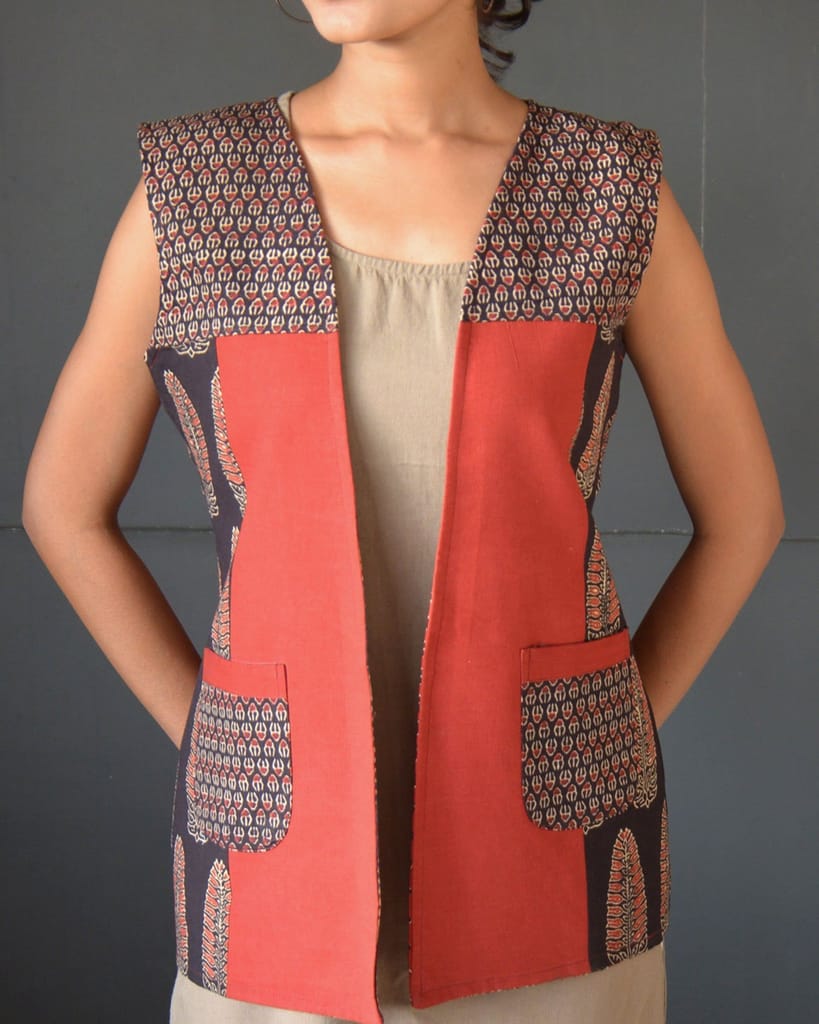 Red Regina Handcrafted Reversible Cotton Jacket For Women view 2