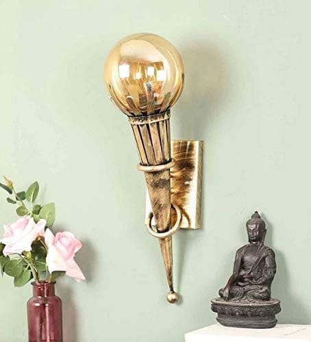 SPARKWORLD Wall Mashal Antique Wall Lamp | Golden Finish Torch Style Light Fixture for Living Room, Temple, Bedroom & Home Decor view 2