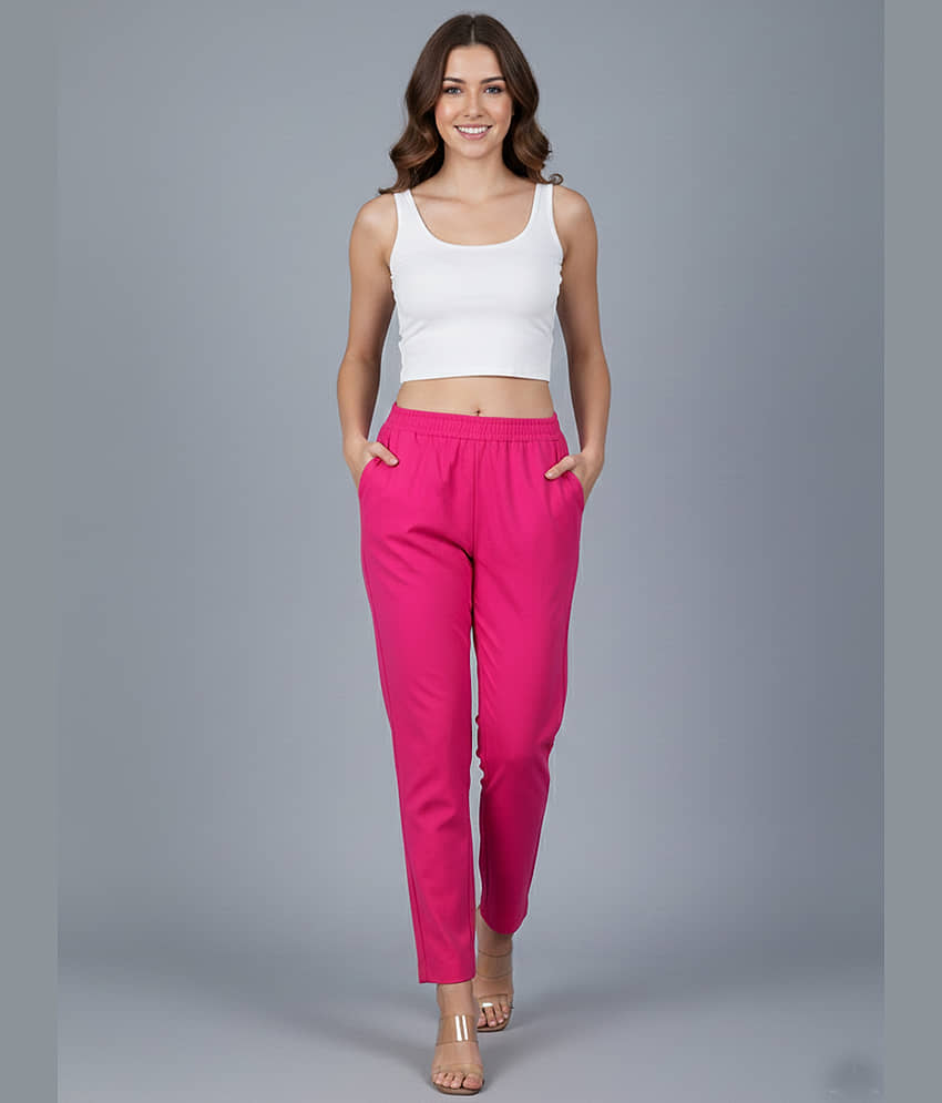 QuaClo Women Cotton Blend Casual Trousers ( Pink ) view 2