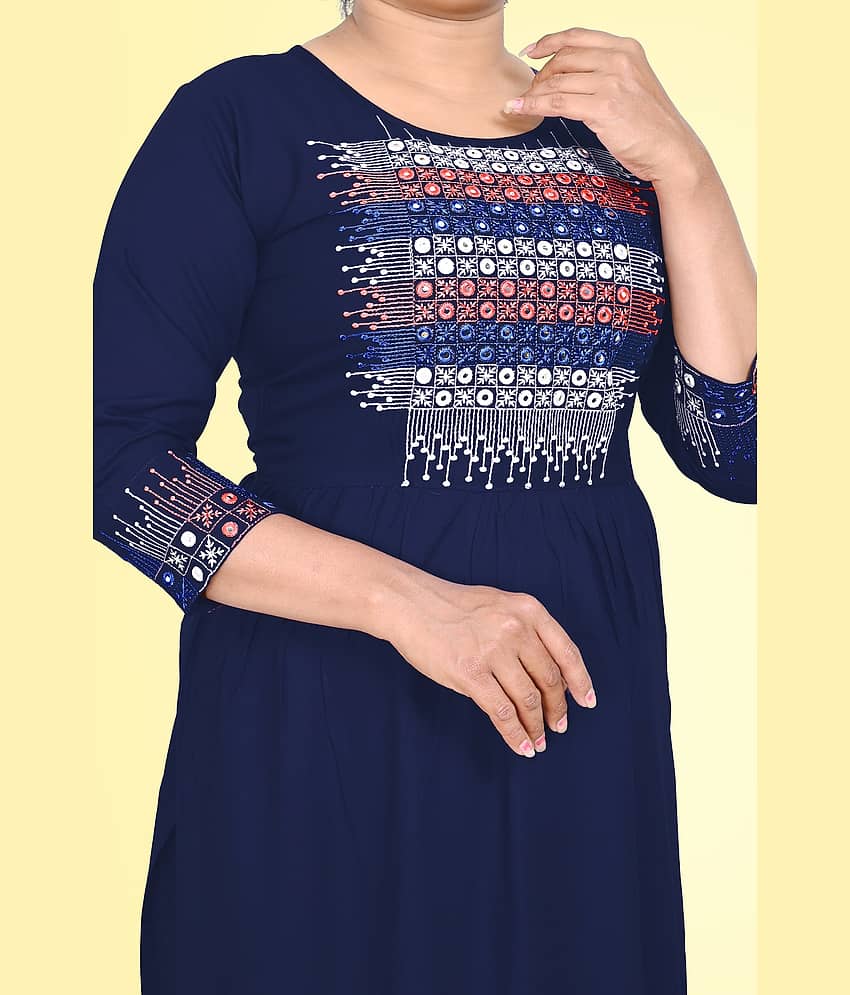 HAYA - Navy Rayon Women's Straight Kurti ( Pack of 1 ) view 2