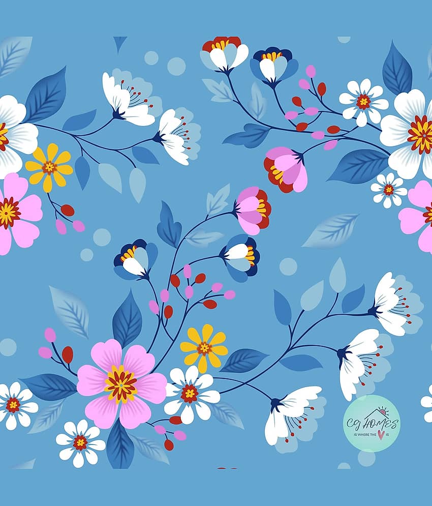 CG HOMES Cotton Floral Fitted Fitted bedsheet with 2 Pillow Covers ( Double Bed ) - Blue view 2
