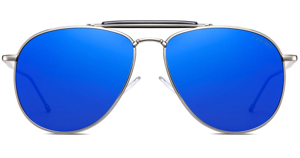 PARIM Polarized Unisex Aviator Sunglasses Silver Frame / Blue::Silver Lenses | SKU 11018 N1 view 2