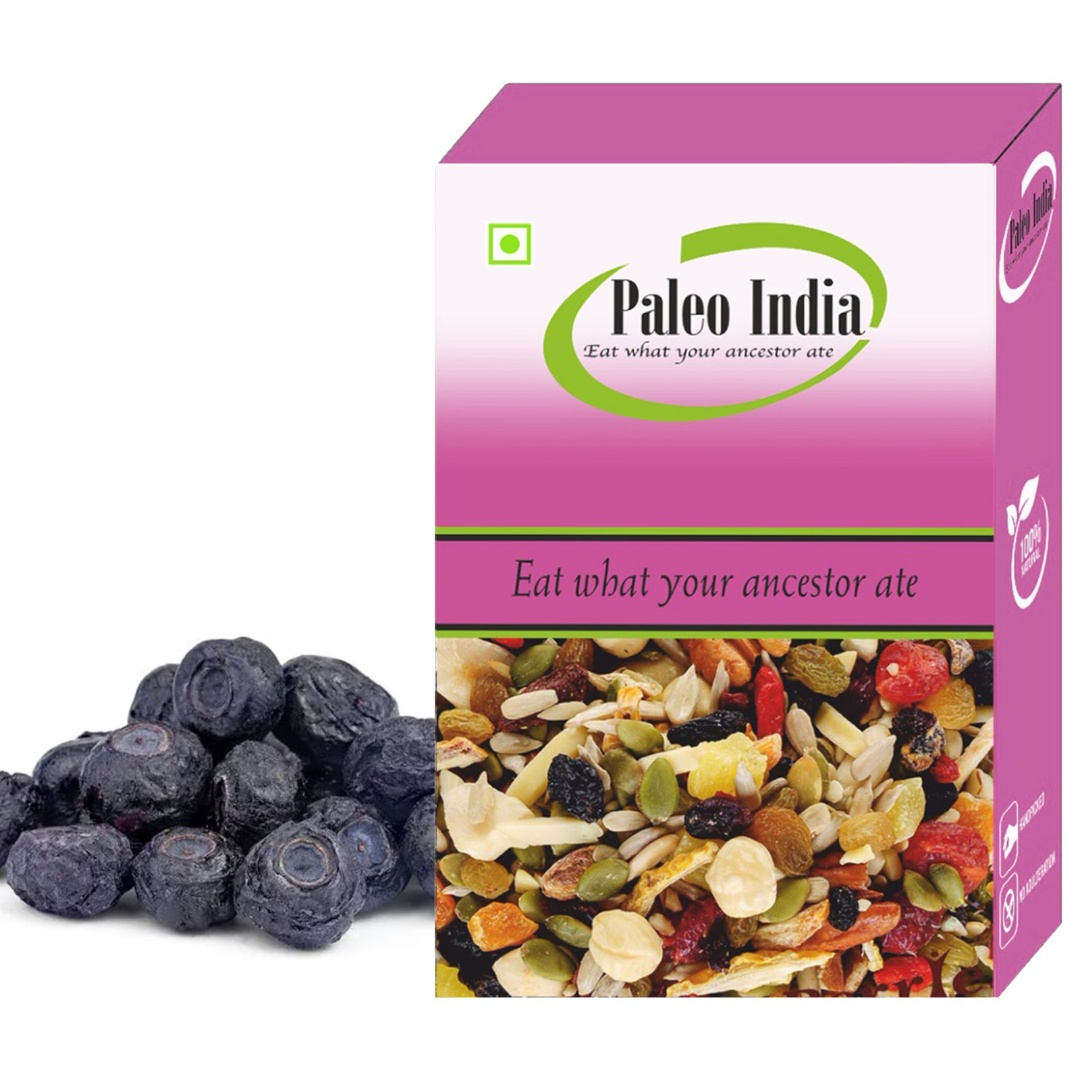 Paleo India 250gm Premium Dried Blueberries| Sweet Tangy Antioxidant Rich Snacks| Perfect for Snacking, Baking & Smoothies | Juicy Flavorful Packed with Nutrition