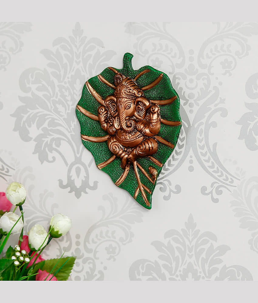 eCraftIndia Brown Lord Ganesha on Green Leaf Wall Hanging view 2