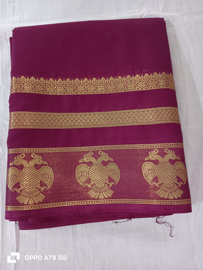 Exquisite Marun Crape Silk Saree with Golden Border view 2