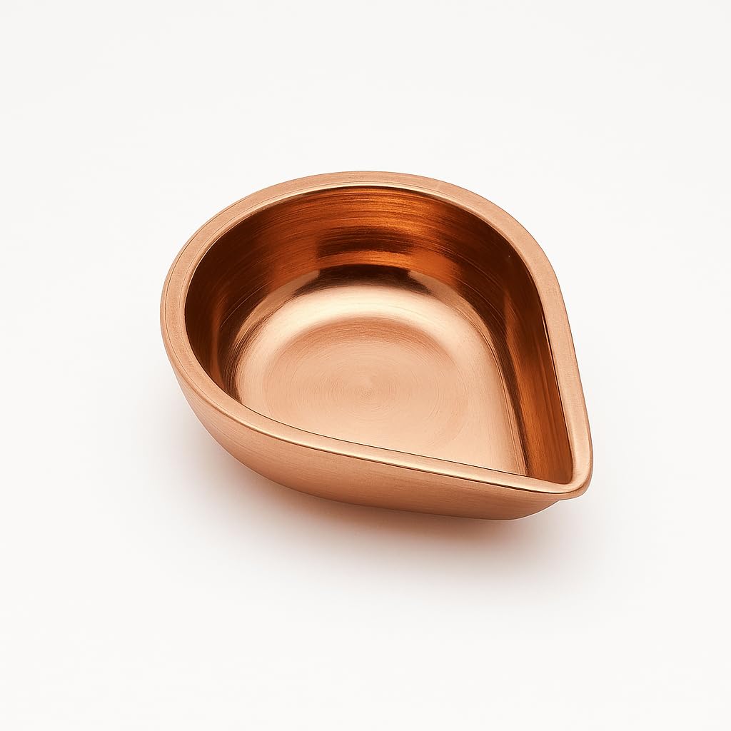 Copper Diya (Pack of 2) - 64 mm Length x 54 mm Width - Home Decor Oil Lamp - Vilakku for Pooja Room - ????????? ????- Decorative Items - Diyas for Puja - Diya Set - Traditional view 2