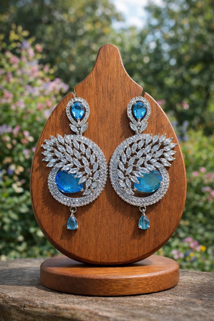 ✨ Aqua Blue American Diamond Statement Earrings – Elegant Party Wear Drop Earrings for Women ✨