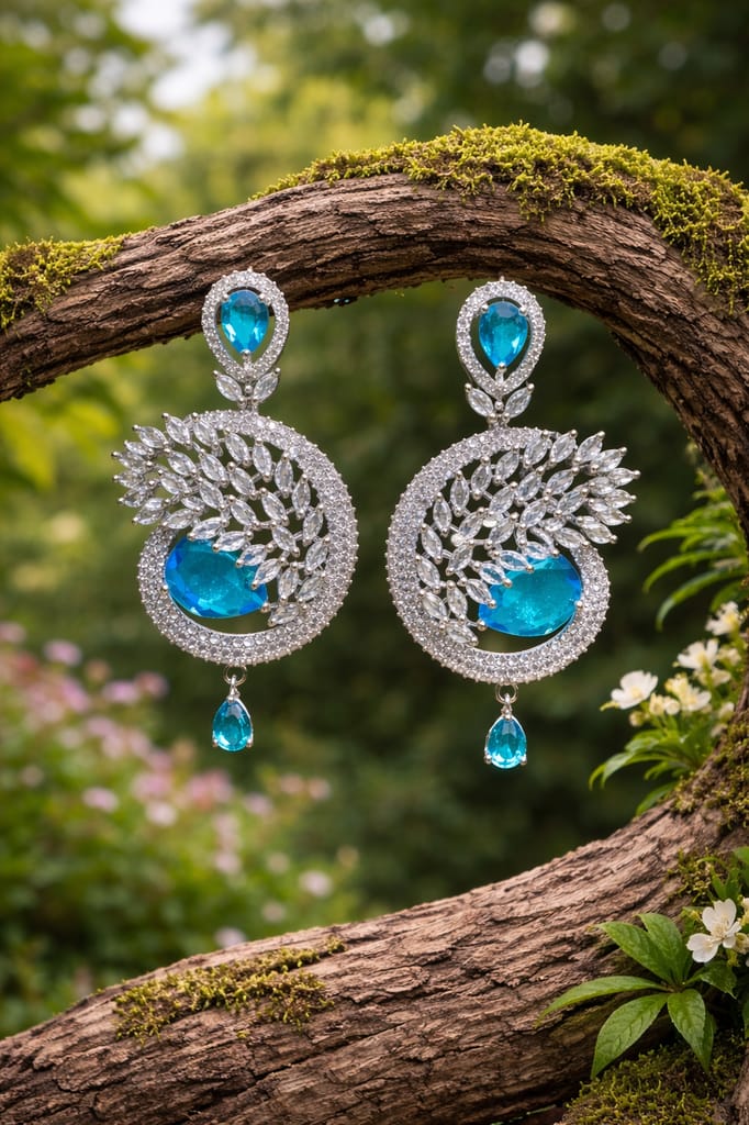 ✨ Aqua Blue American Diamond Statement Earrings – Elegant Party Wear Drop Earrings for Women ✨ view 2