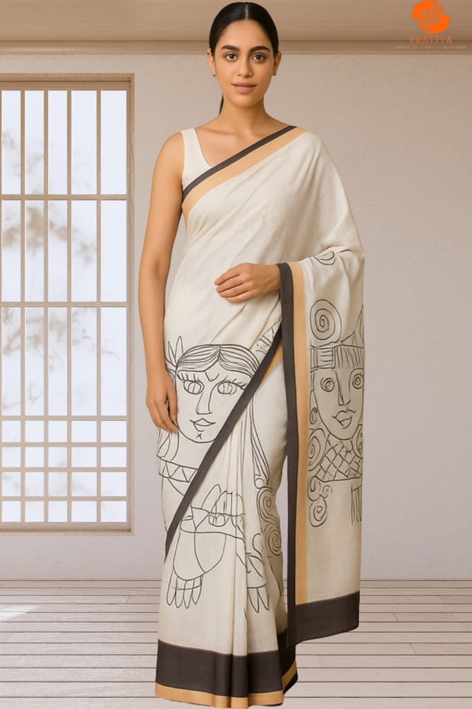 Kerala cotton saree hand painted