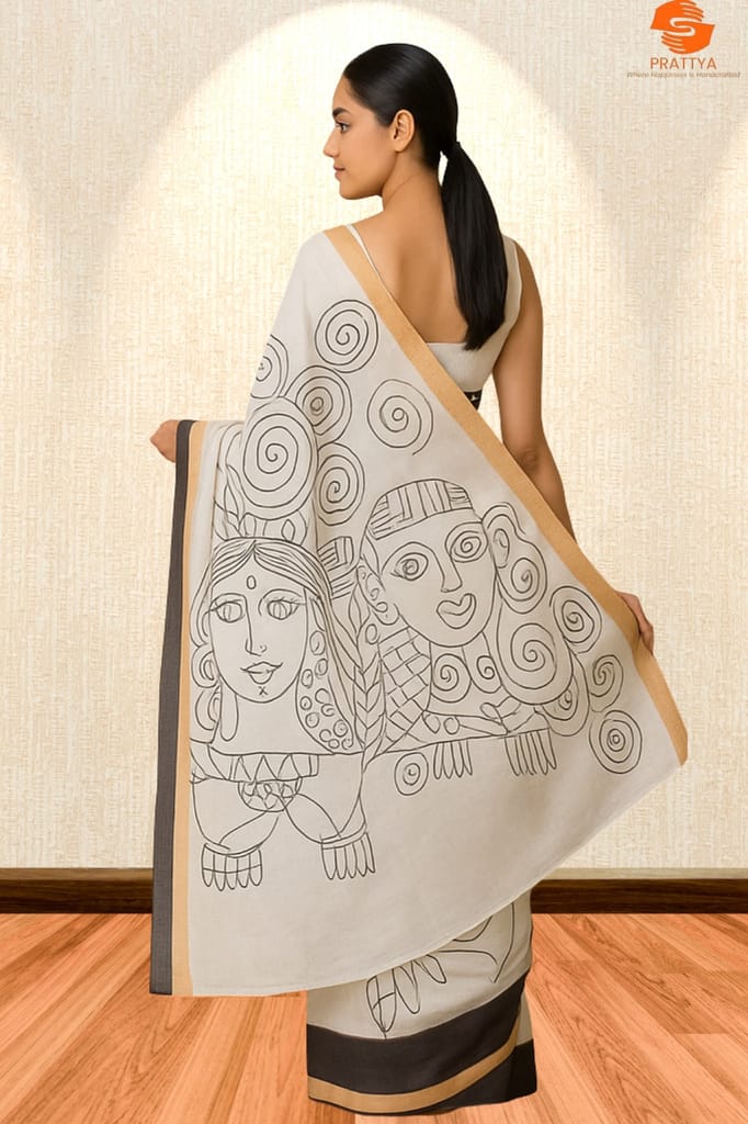 Kerala cotton saree hand painted view 2