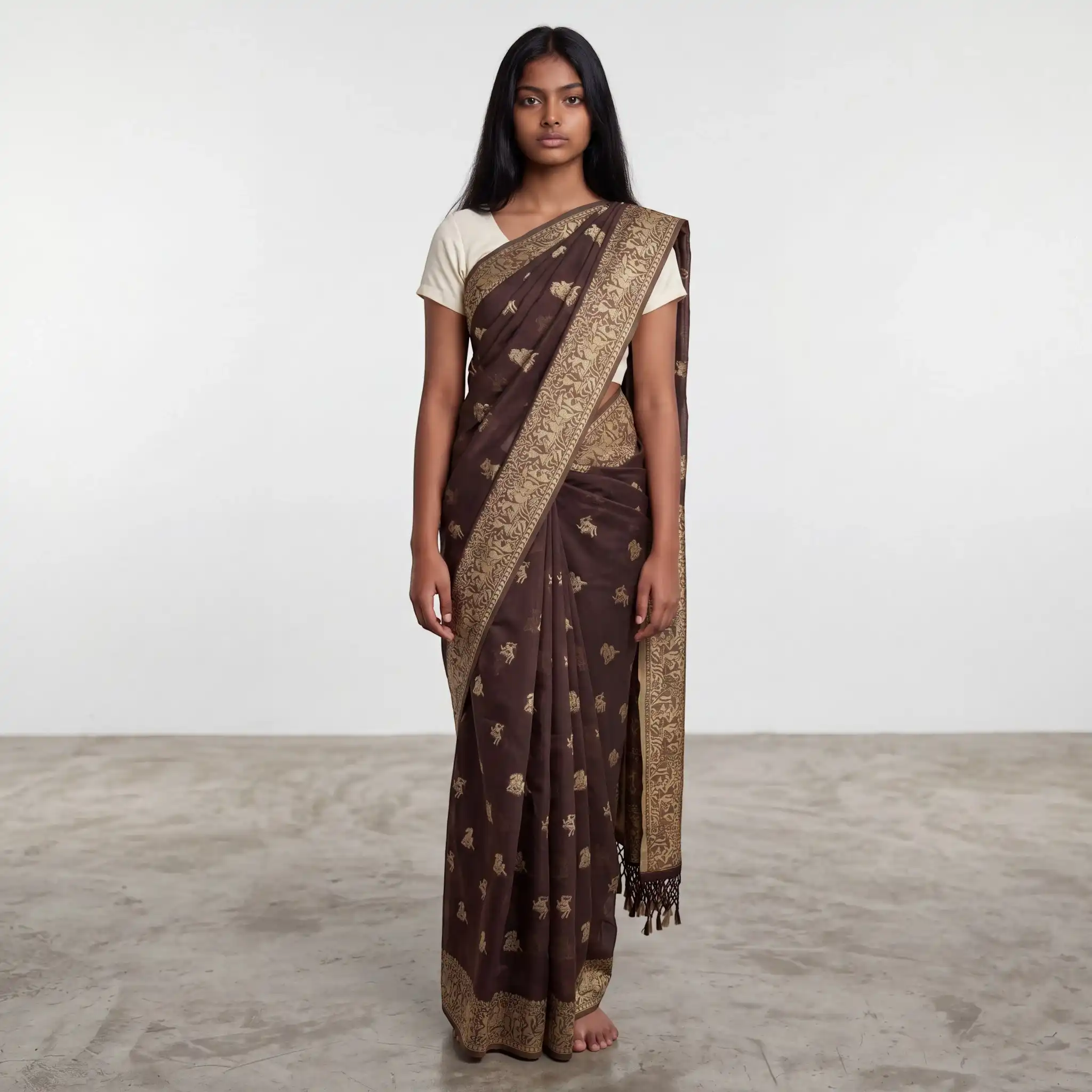 Brown Sambalpuri Baandha Ikat Handloom Cotton Saree with Blouse