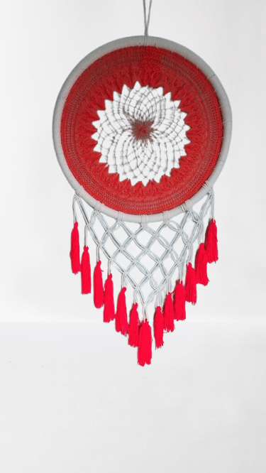 Handmade Red & White Dream Catcher Wall Hanging