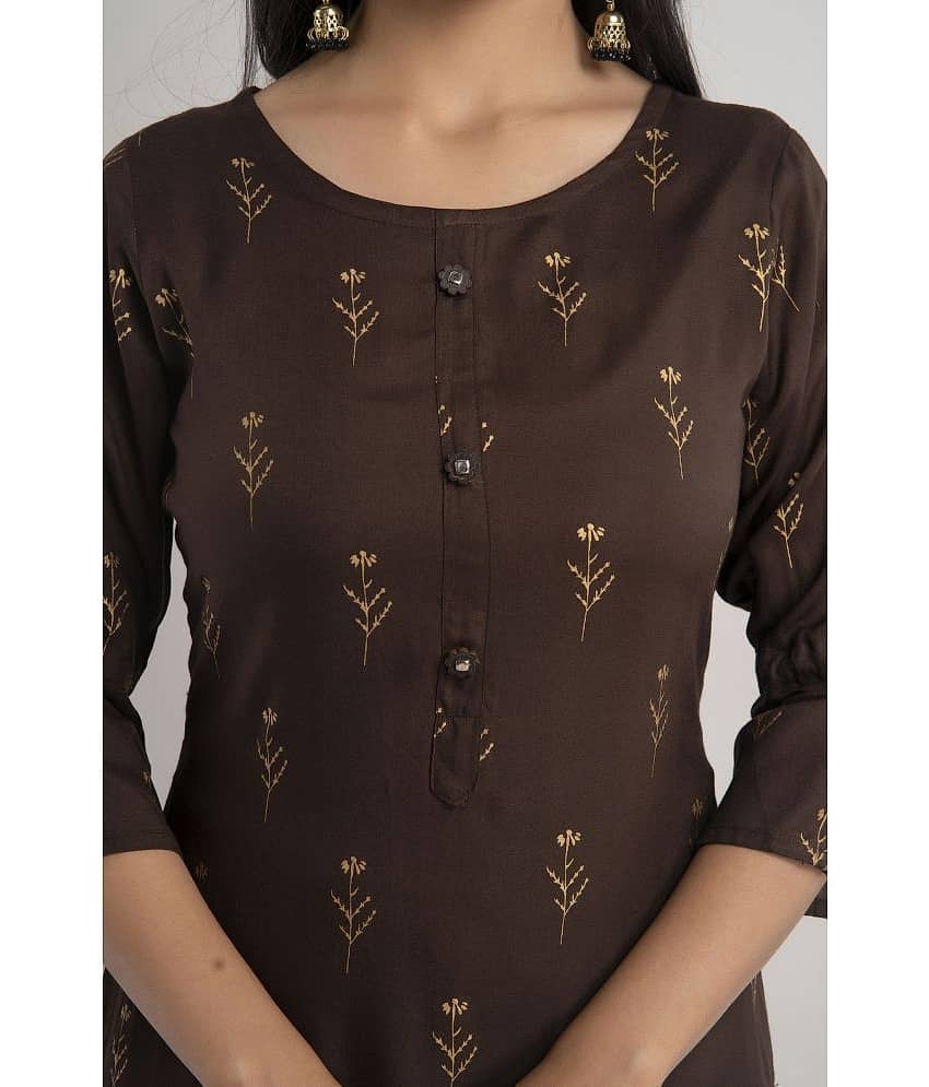 MAUKA - Brown Rayon Women's Straight Kurti ( Pack of 1 ) view 2