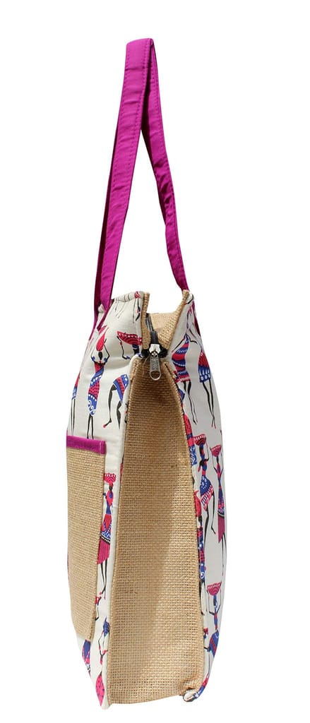Mandhania Warli Printed Indian Tribal Art Cotton & Women's Shoulder Bag Purple view 2