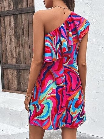 Dress to Impress: Allover Print One-Shoulder Colorful Chic Delight view 2