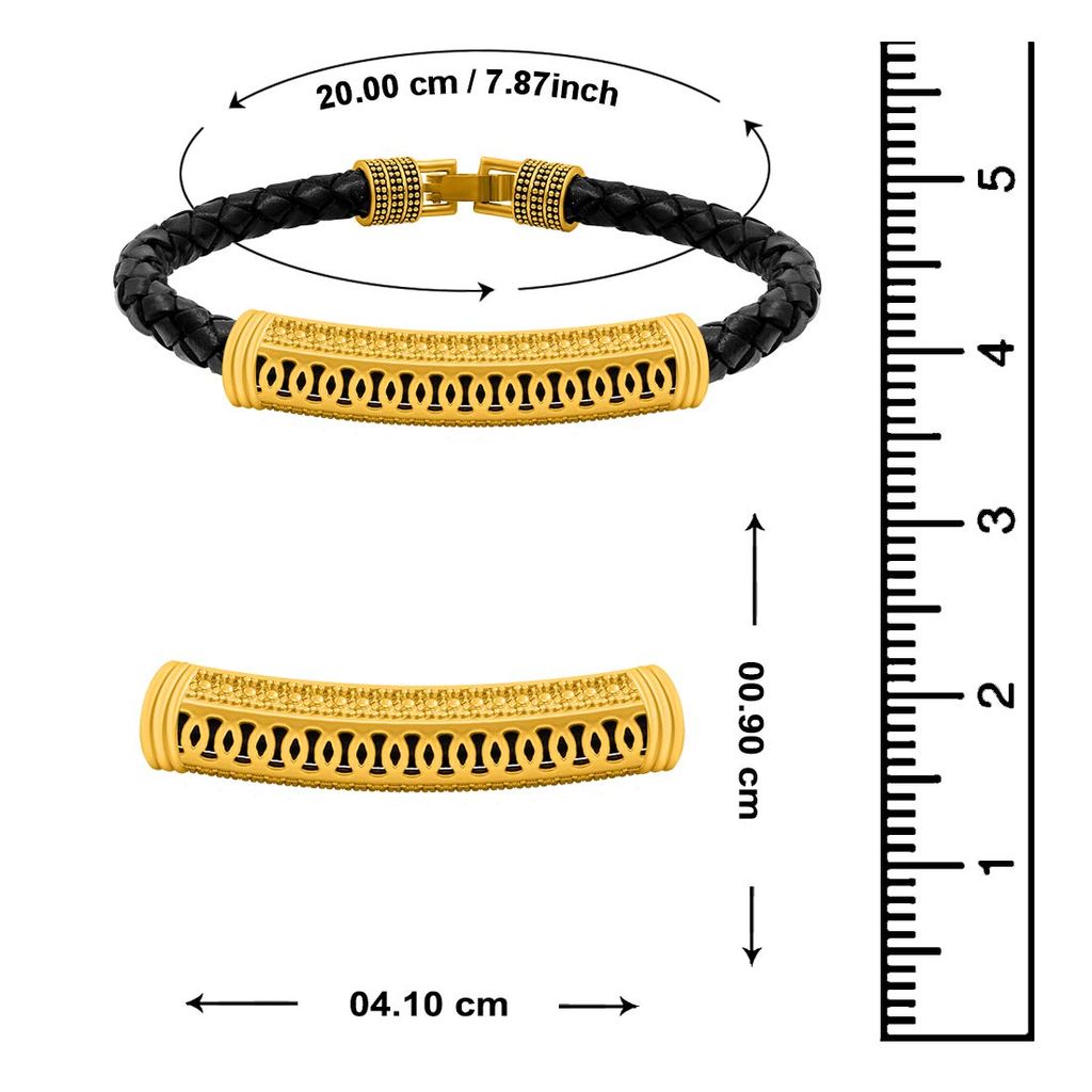 Gold Plated PU Leather Kada Bracelet for Boys view 2