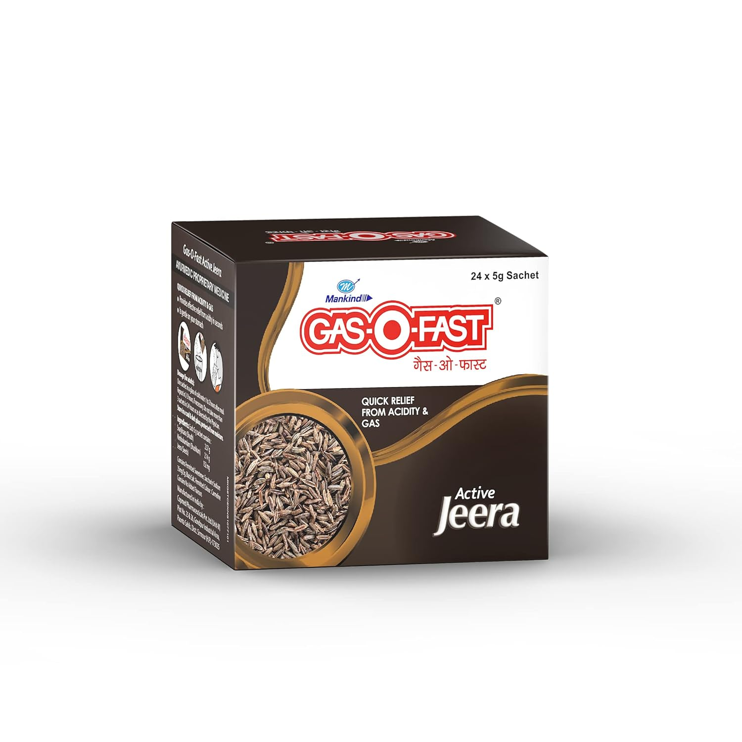 Mankind Gas-O-Fast For Relieving Acidity Active Jeera- 5 g Sachet (Pack of 24) view 2