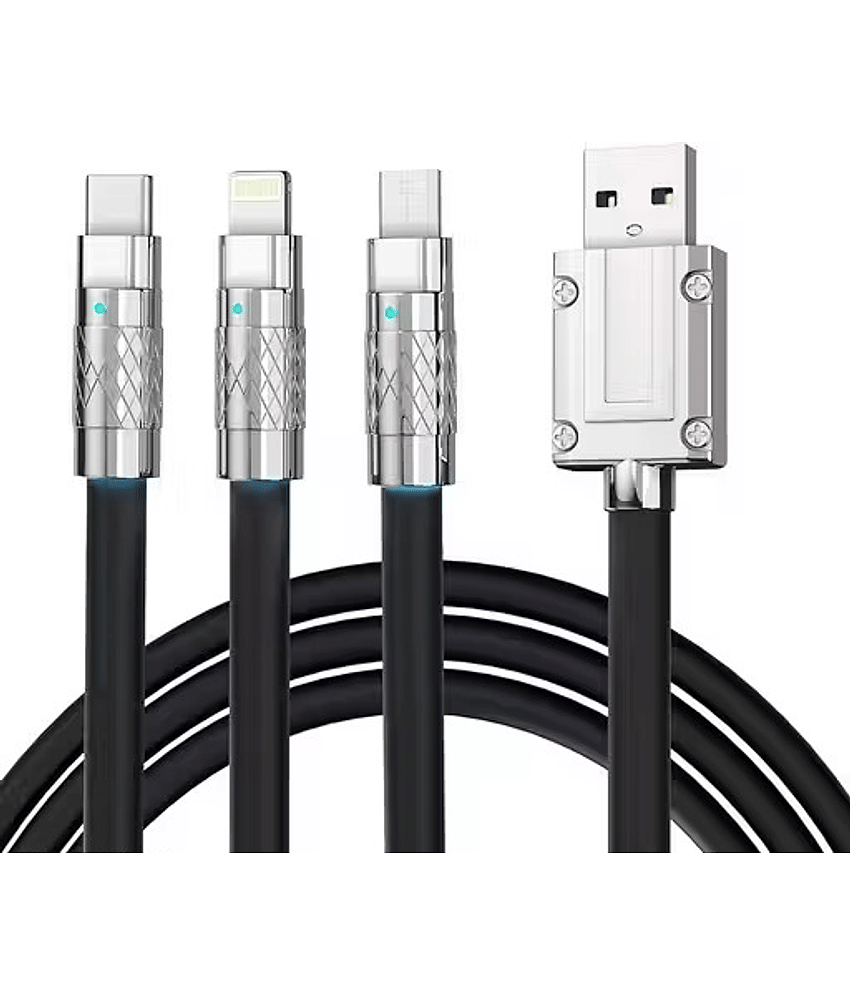 3 in 1 Fast Charging Data Cable (Black) , 120W Portable, charger chod with USB Type-C & Micro- USB (Black cable) view 2