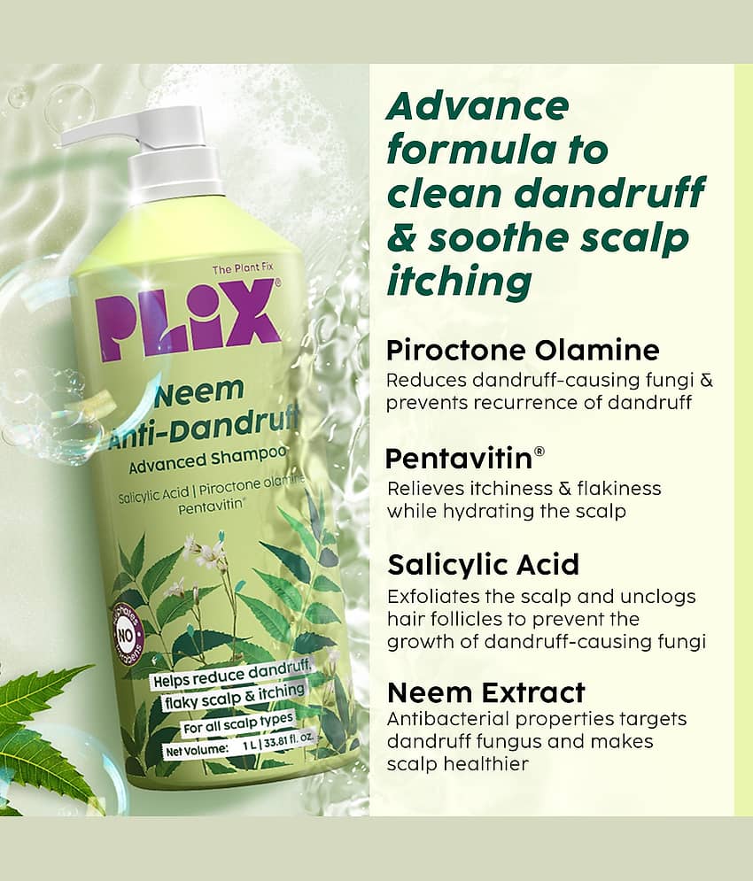 The Plant Fix Plix Neem Anti-Dandruff Advanced Shampoo Piroctone Olamine & Pentavitin (1000 ml) view 2