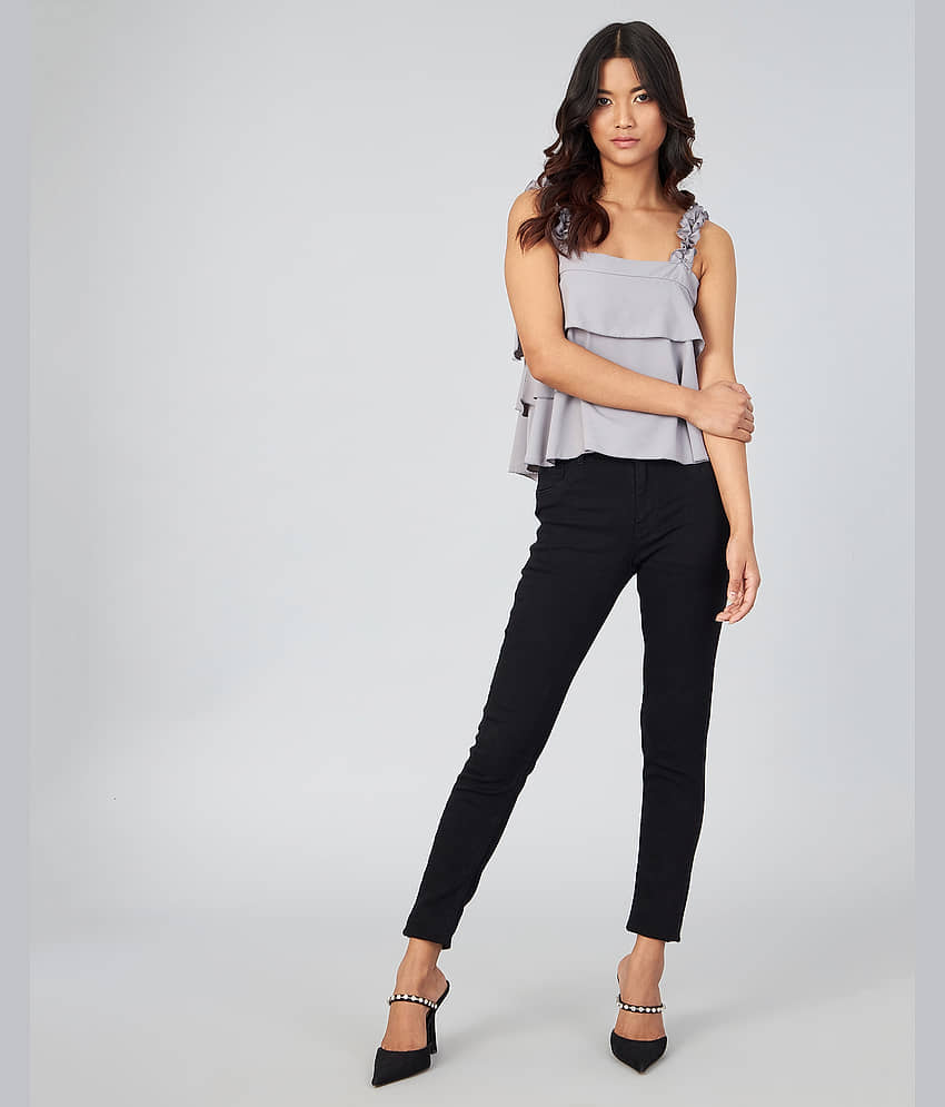 Chimpaaanzee Women's Crepe Tiered Top ( Grey ) view 2