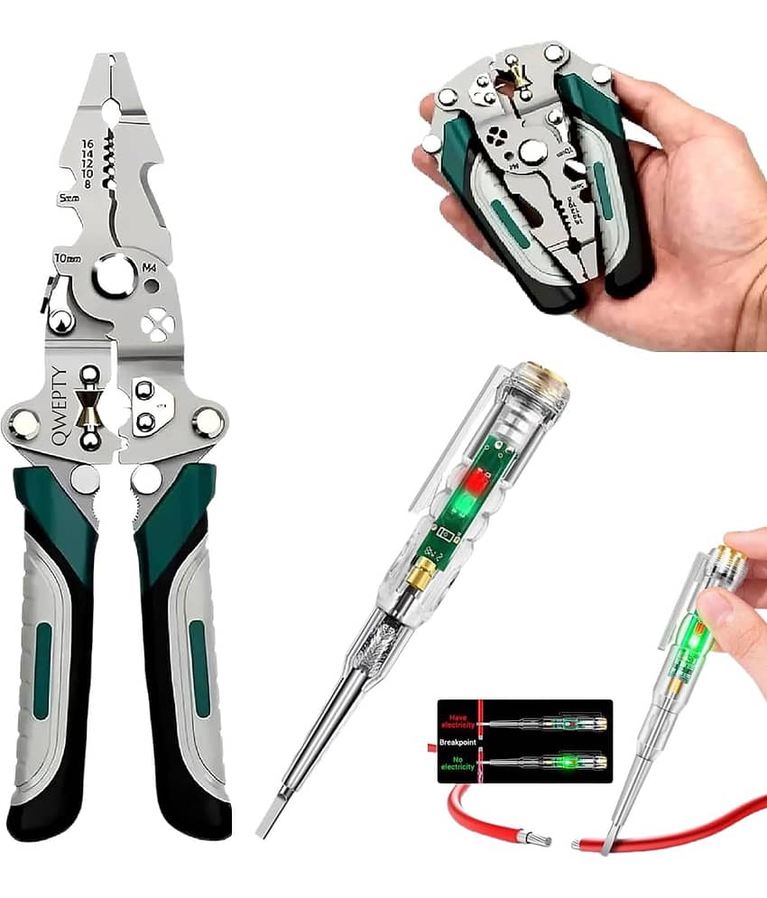 Wire Stripper & Tester Combo Set | All in One Multifunction Stainless Steel | Wire Stripper & High Brightness | Intelligent Voltage Tester Pen | Multi Function | Electrical Hand Tool Combo view 2
