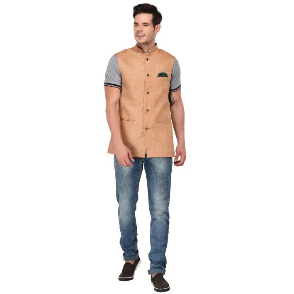 Men's Stylish Plain Sleeveless Khakhi Brown Jacket