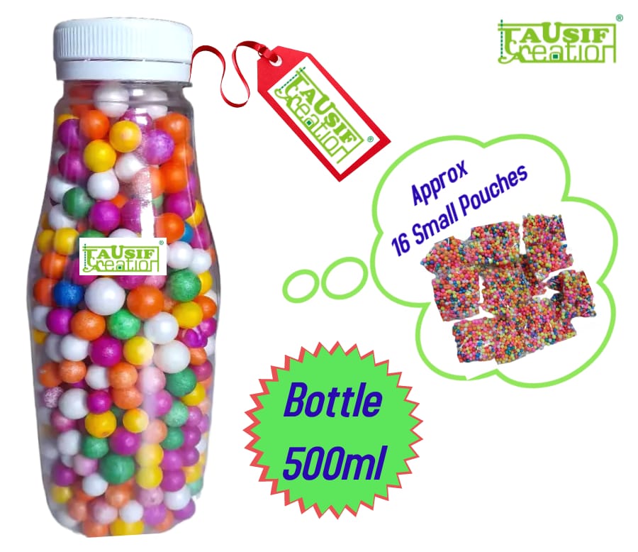 TAUSIF CREATION® New Multicolour Craft Balls for DIY Art & Craft Projects/Gift/Cloth Items Packing (Bottle 500ml.) Contain Approx 16 Small Pouches view 2