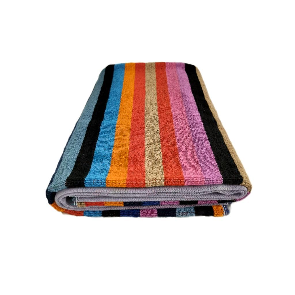 100% Cotton Multicolor Striped Bath Towel, 150 x 75 cm, 400 GSM, Ultra Soft Large Size view 2