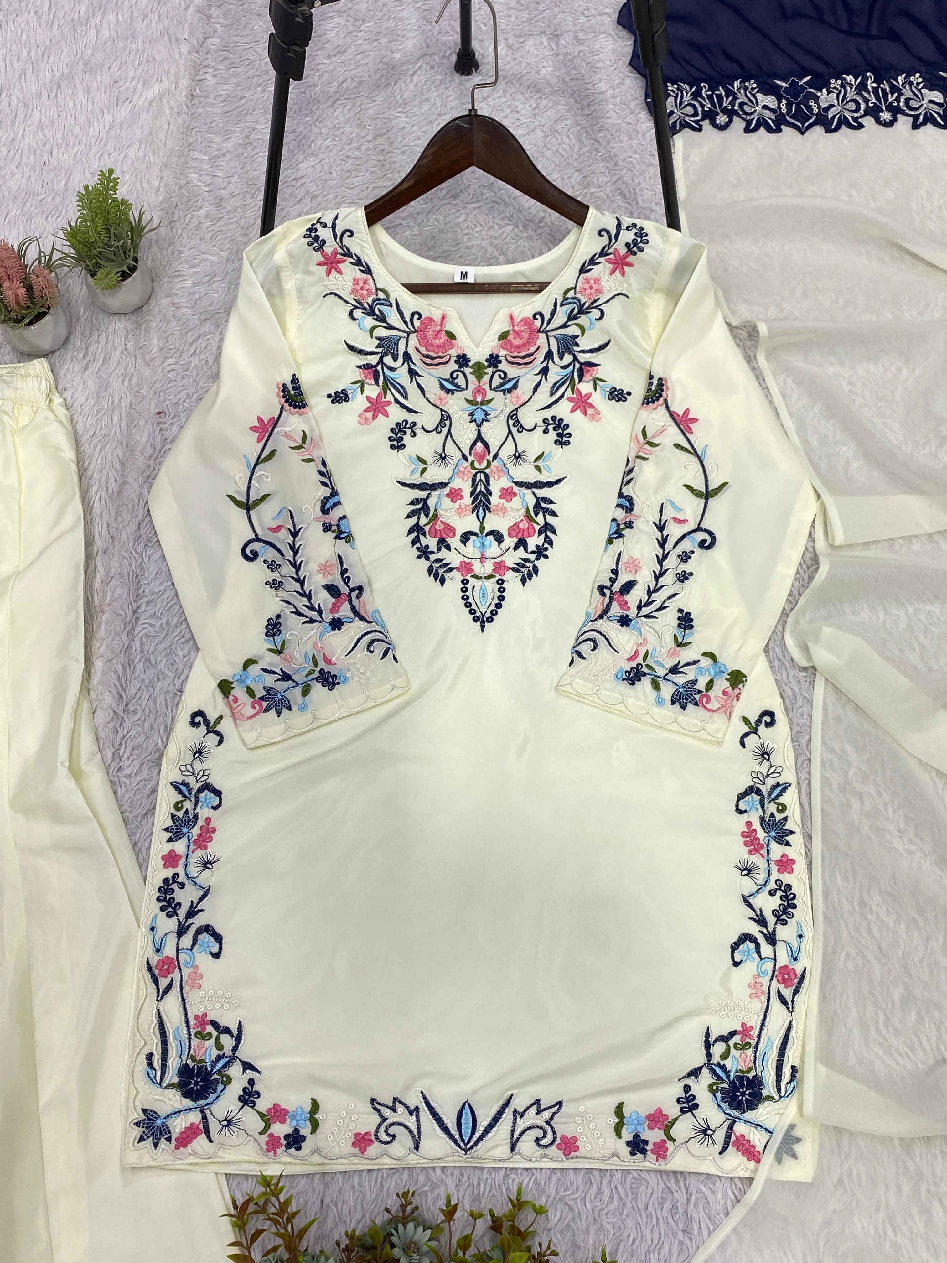 Crape Silk Embroidered Plazzo Suit view 2