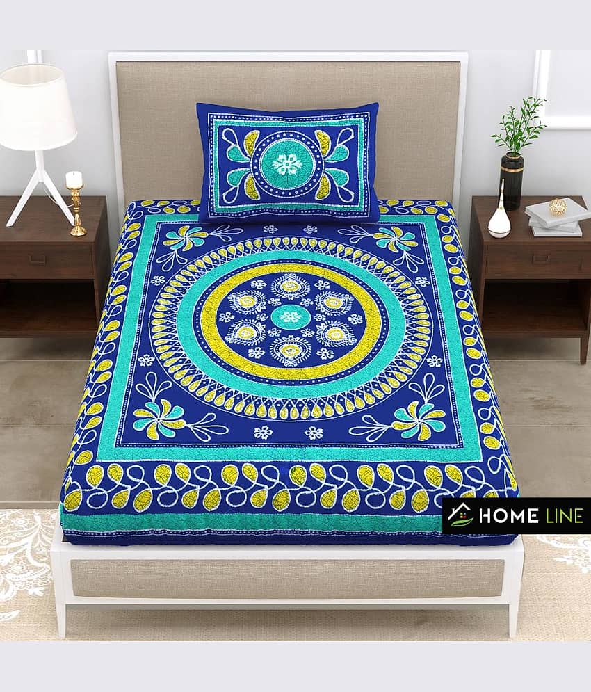 ABHACLOTHO Cotton 1 Single Bedsheet with 1 Pillow Cover ( Blue ) view 2
