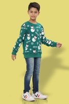 Ninos Dreams Christmas Full Sleeves Boys Sweatshirt With All Over Snowman Print - Green view 2