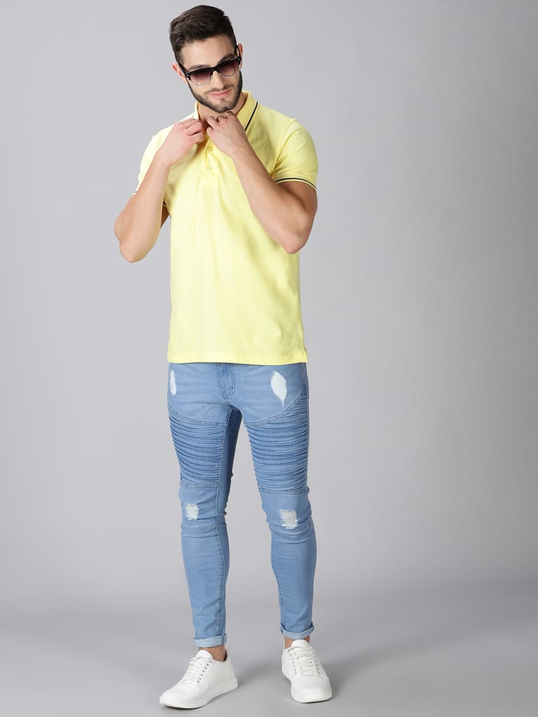 Pure Cotton Lemon Yellow Solid Polo view 2
