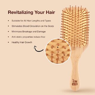 IMECO Bamboo Paddle Hair Brush Pack of 2, 100 Natural Wooden Comb, Detangling Scalp Massaging Brush view 2