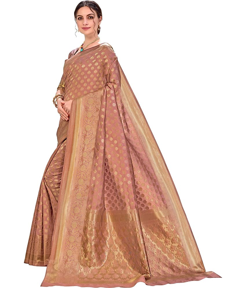 Sariya Jacquard Embellished Saree With Unstitched Blouse Piece ( Orange ) view 2