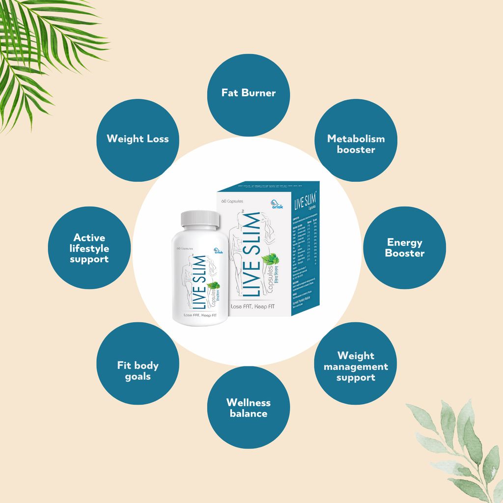 Arlak Live Slim Herbal Capsules for Weight loss, Fat Burner & Boost Metabolism For All (60 Capsules) view 2