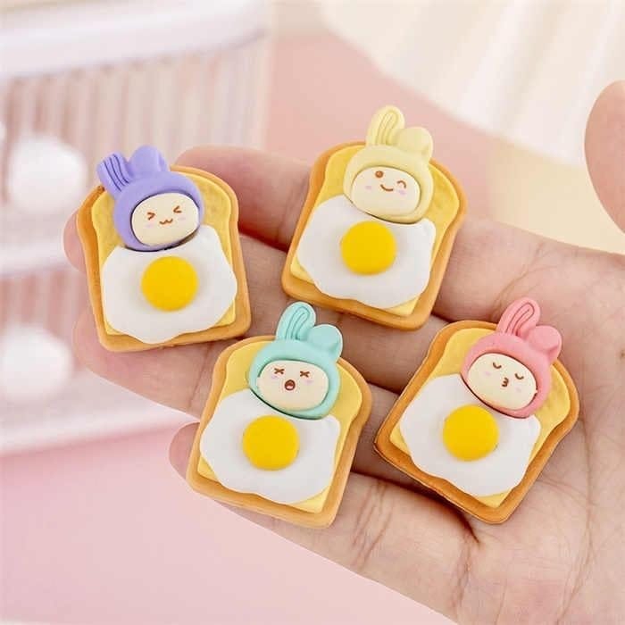 Bread Toast with Sunny Side Up Egg Eraser Set,4 Piece School Stationery Collection view 2