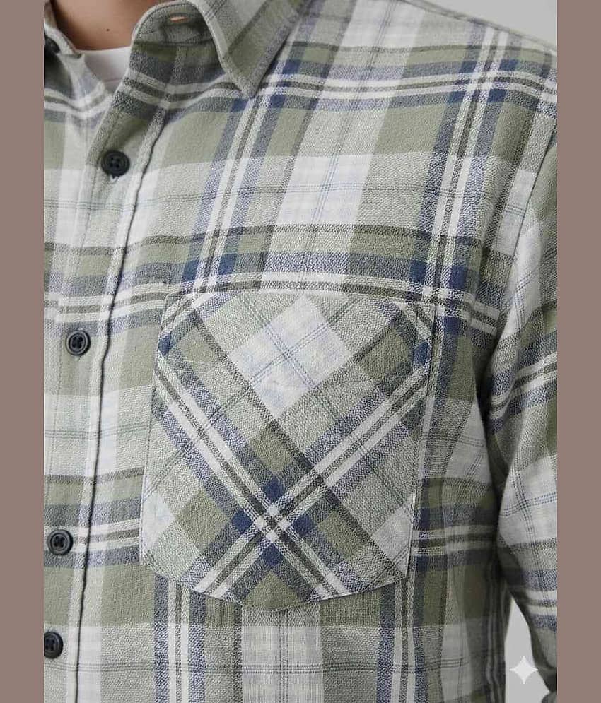 MOUDLIN Cotton Blend Slim Fit Checks Full Sleeves Men's Casual Shirt - Dark Green ( Pack of 1 ) view 2