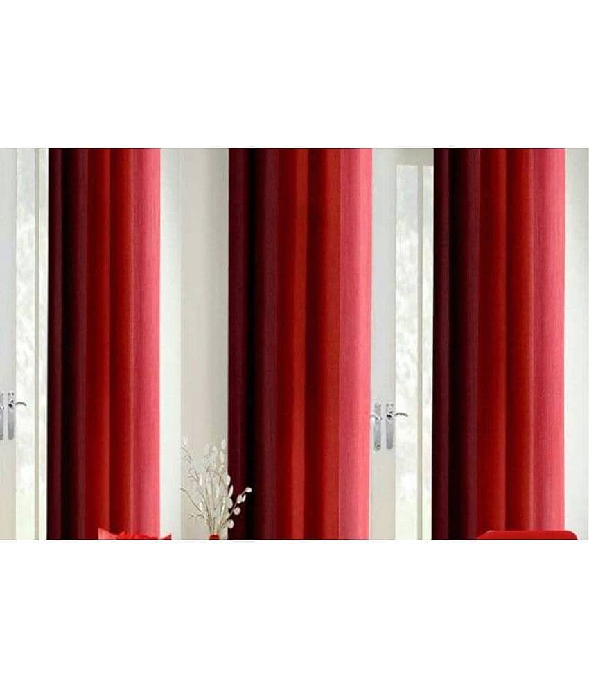 N2C Home Vertical Striped Semi-Transparent Eyelet Curtain 5 ft ( Pack of 3 ) - Red view 2