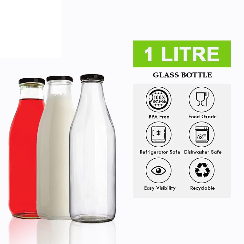 MACHAK Glass Water Bottle For Milk |Juice| Shakes With Rust Proof Airtight Metal Cap (1000 ML Set Of 2) view 2