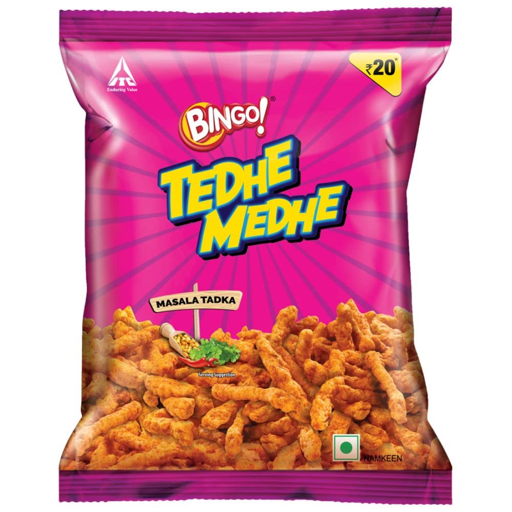 Bingo! Tedhe Medhe Masala Tadka, Spindle Shaped Crunchy Snack With Indian Masala Flavour Perfect For Snacking, 85G view 2
