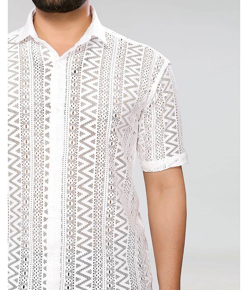 HARPITA Cotton Blend Regular Fit Self Design Half Sleeves Men's Casual Shirt - White ( Pack of 1 ) view 2