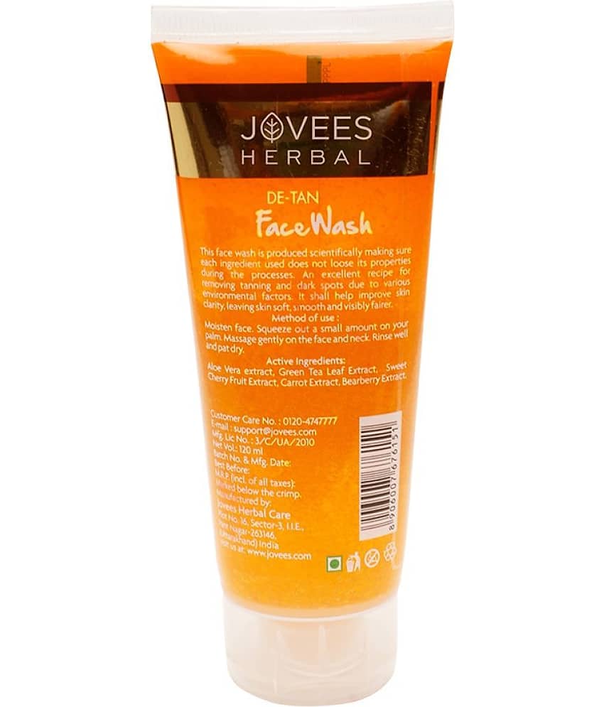 Jovees Herbal De-Tan Face Wash For Tan Removal For All Skin Type 120ml ( Pack of 1 ) view 2